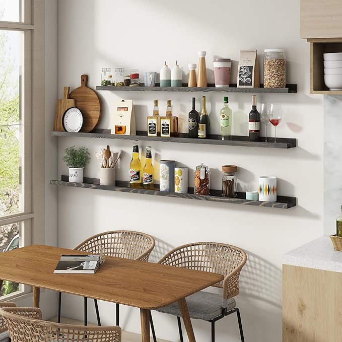 24 Inches Floating Shelves for Wall, Solid Pine Wood Picture Ledge Shelves, Wall Shelves with Lips, Nursery Book Shelves for Toys Storage Living Room Bedroom Photo Frames (2 Pcs, Grey)-BubblyBeeBaby