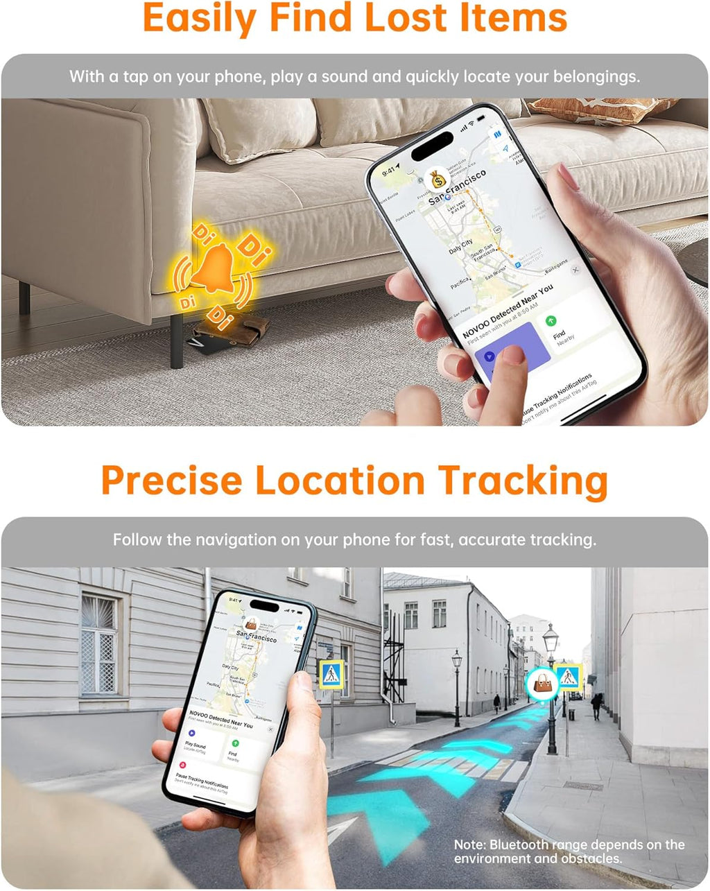 NOVOO Air Locator Tag (iOS Only) Wallet Tracker Card with Find My, Smart Card Bluetooth Tracker, 6 Years Battery, IP68 Waterproof, 1.6mm Keys Finder and Item Locator for Keys, Bags, Passport(2 Pack)