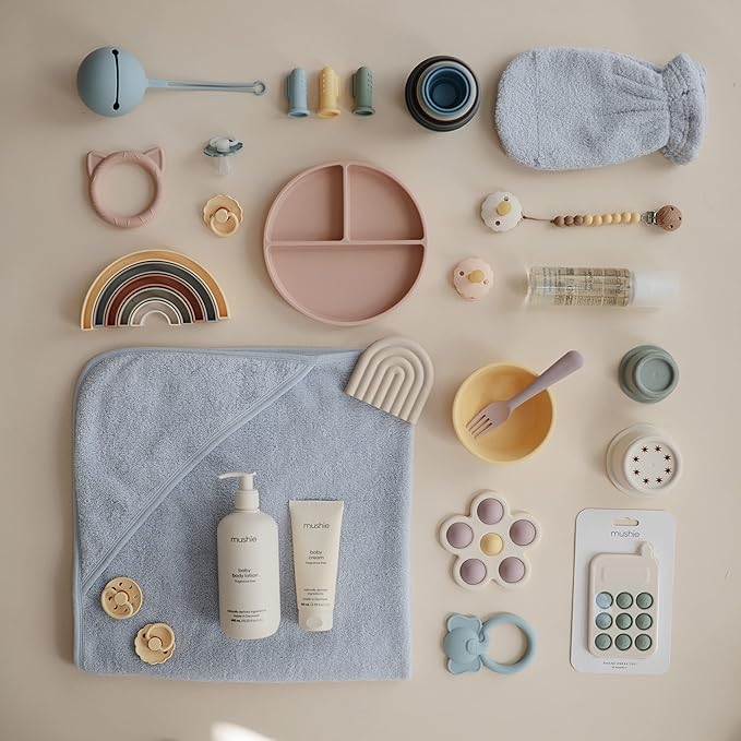 mushie Baby Bath Mitt | Organic Cotton | Pack of 2 (Baby Blue)-BubblyBeeBaby