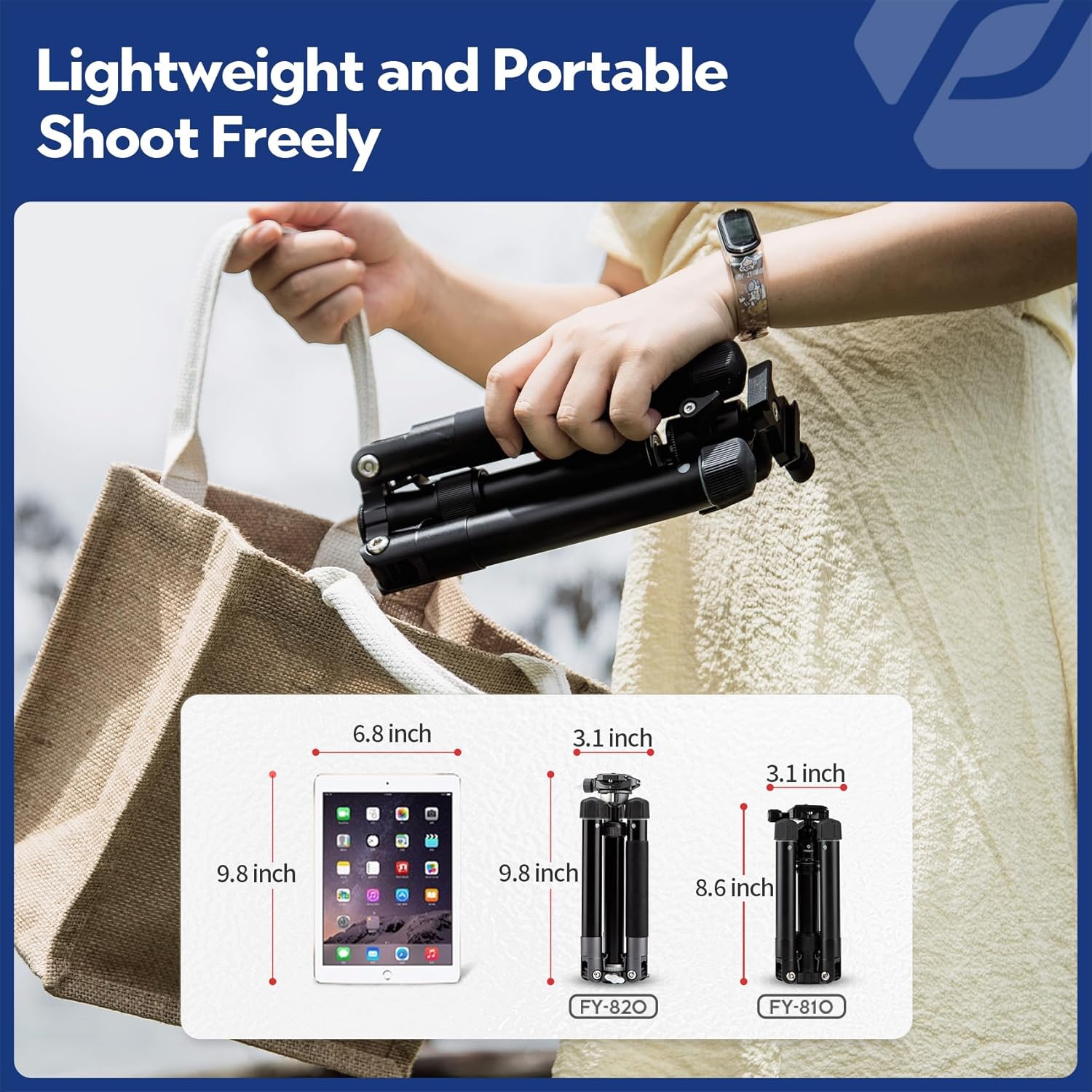 Fotopro Mini Tripod, 60" Lightweight Compact Travel Tripod with 360 Degree Ball Head Phone Mount Detachable Selfie Stick, Camera Phone Tripod Max Load up to 8.8 lbs, Free-1 Grey