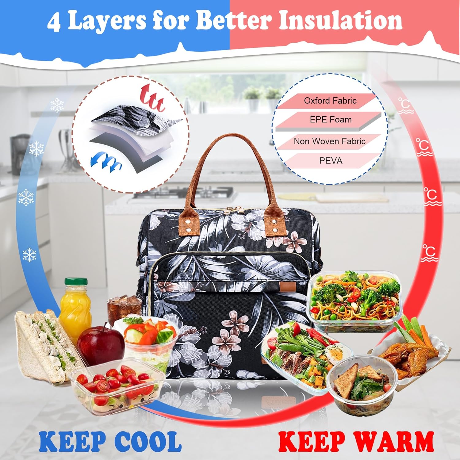 Hibiscus Lunch Box for Women Adult Insulated Lunch Bag Ladies Lunch Tote Bag for Work Loncheras para Mujer de Trabajo