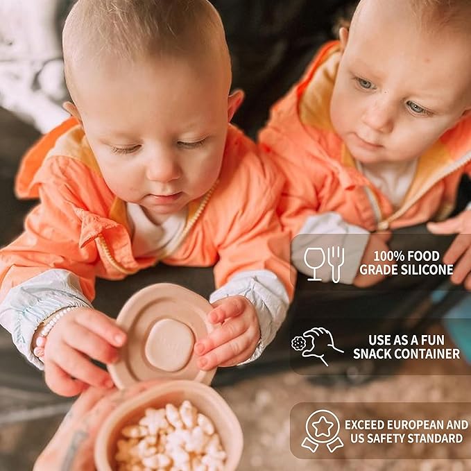 Moonkie Silicone Baby Food Containers | 8oz/4 oz Baby Food Storage Jars with Airtight Lids and A Snack Cup Lid | Freezer,Microwave and Dishwasher Safe, Reusable Baby Food Jars for Infant & Toddler-BubblyBeeBaby