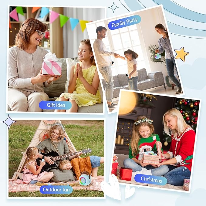 Karaoke Machine, Portable Bluetooth Speaker with 2 Wireless Microphones for Kids, Karaoke Toys Gifts Toys for Girls Boys Family Home Party (Blue)-BubblyBeeBaby