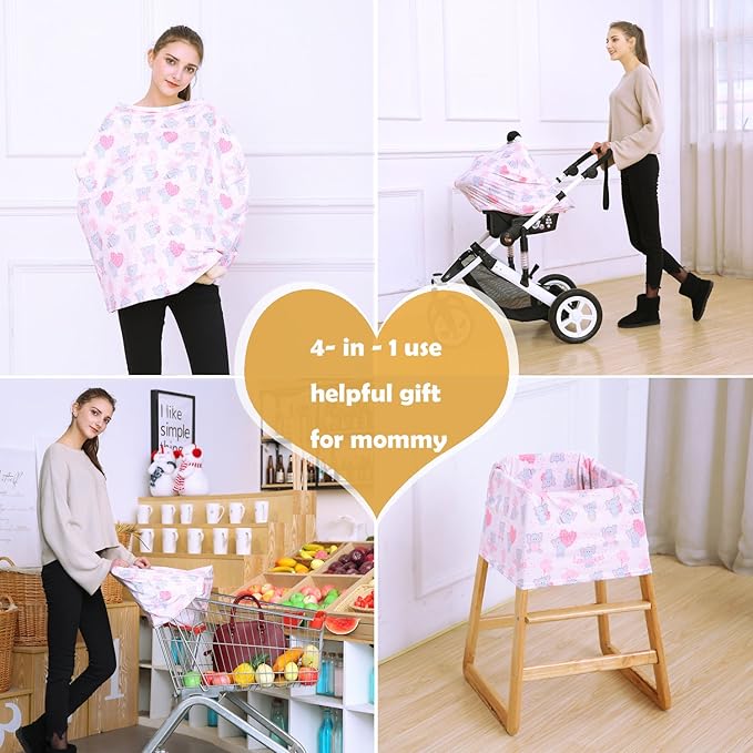 Baby Car Seat Covers, Carseat Canopy, Boys Girls Privacy Breastfeeding Cover (Cute Elephant)-BubblyBeeBaby