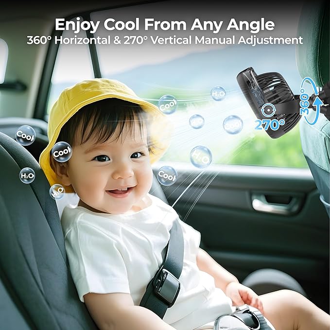 COMLIFE Misting Baby Stroller Fan, Rechargeable Battery Operated, 270° & 360° Pivoting, 50ml Portable Water Sprayer Misting Fan with Flexible Tripod Clip on Car Seat Crib Treadmill Bunk Bed-BubblyBeeBaby