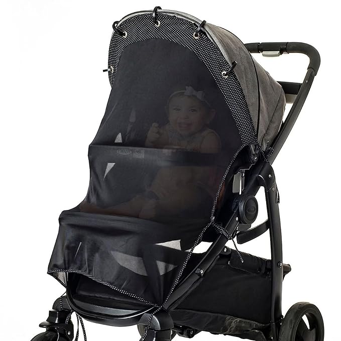 Stroller Sun Shade - Universal UV Protection Cover for Strollers Sunshade with See Through, Clip-On Sun Blocker, Sun Shield for Baby, Breathable Adjustable Fit, Full Coverage, X-Large-BubblyBeeBaby