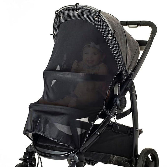 Stroller Sun Shade - Universal UV Protection Cover for Strollers Sunshade with See Through, Clip-On Sun Blocker, Sun Shield for Baby, Breathable Adjustable Fit, Full Coverage, X-Large-BubblyBeeBaby