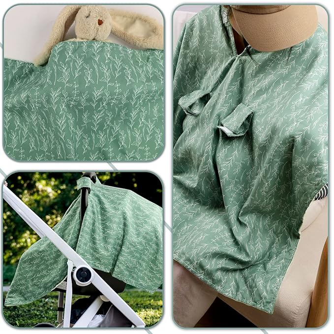 Baby Car Seat Canopy Soft Minky Plush Dotted Backing Baby Car Seat Cover Girls, Infant Carseat Canopy, Stretchy Multi- use Nursing Cover for Stroller/High Chair/Shopping Cart/Car Seat Canopies Sage-BubblyBeeBaby