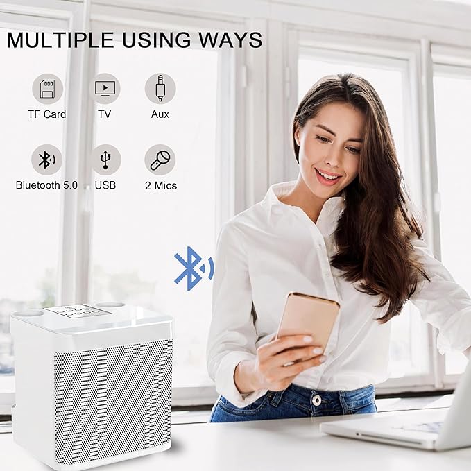 Karaoke Machine for Adults and Kids, Portable Bluetooth Karaoke Speaker with 2 Wireless Microphones for TV, Singing Karaoke for Home Party, Great Gifts for Boys and Girls-BubblyBeeBaby