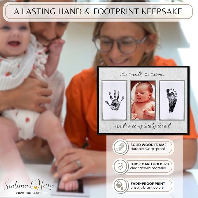 Inkless Hand and Footprint Kit, Baby Keepsake Plaque & Baby Shower Gifts - Ideal as Mom To Be Gift, Nursery Picture Frames, Clean Touch Hand and Footprint Kit (Style 2 - Design 3)-BubblyBeeBaby