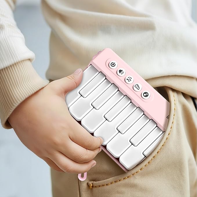 iPlay, iLearn Kids Mini Piano Toy W/Rainbow Lights, Portable Travel Piano Keyboard Toddlers Musical Instrument Learning Toys, Music Interactive Birthday Gift for 2 3 4 5 6 Year Old Girls Children-BubblyBeeBaby