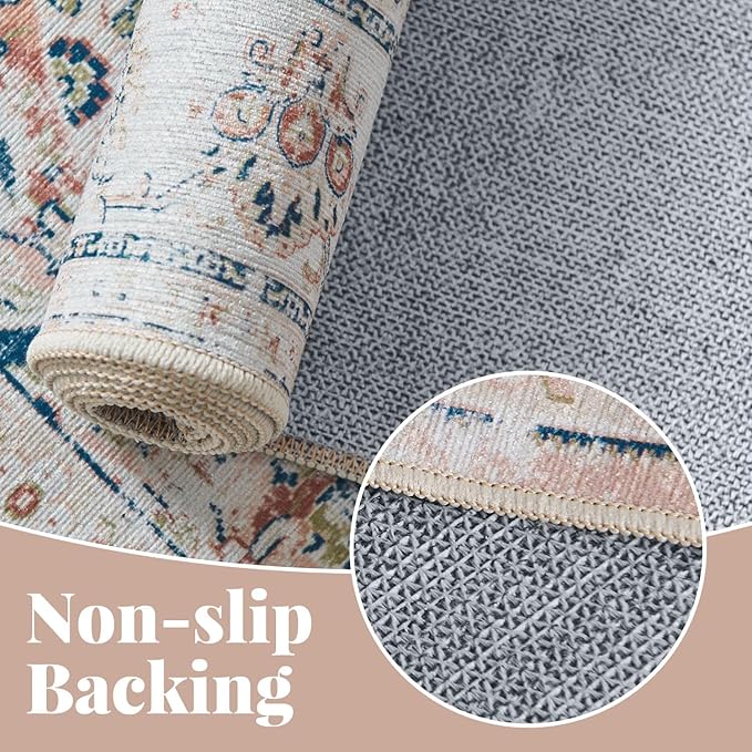 jinchan Long Hallway Runner Rug 2x12 Machine Washable Runner Rug Pink Vintage Floral Design Non-Slip Ultra-Thin for Kitchen Laundry Room Bedroom Farmhouse (2‘x12',Pink)-BubblyBeeBaby