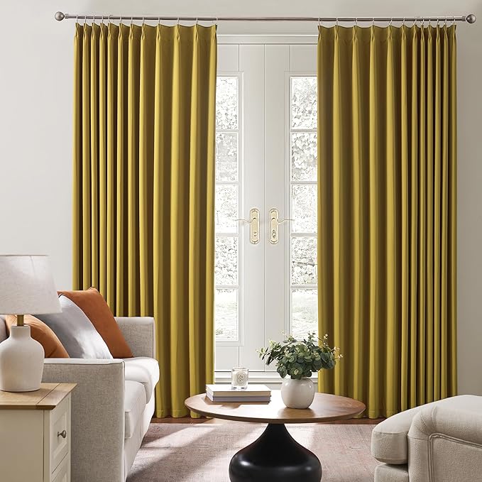 KEQIAOSUOCAI Yellow Pinch Pleated Curtains 96 Inch Length 2 Panels Set Noise Cancelling Window Drapes for Nursery Bedroom Living Room 40x96-BubblyBeeBaby