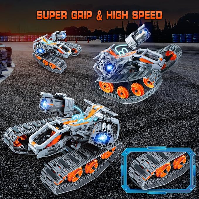 HOGOKIDS 5 in 1 STEM Building Set with LED Light - APP & Remote Controlled Cars Building Toys Kit, RC Robot Tank Sleigh Tracked Racer 604 PCS, Toy Gifts for Kids Boys Girls Ages 6 7 8 9 10 11 12+ Year-BubblyBeeBaby
