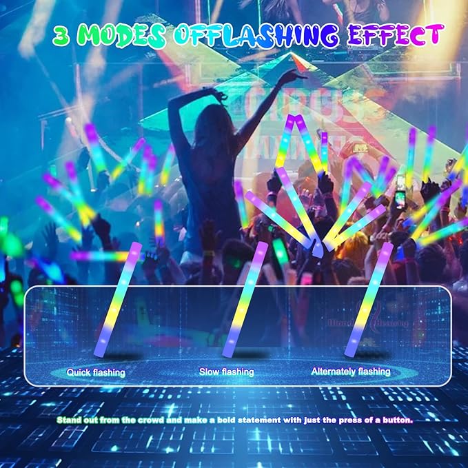 100-Count Foam Glow Sticks Party Pack - 4 Colors, Steady Bright Light Up Sticks for Weddings, Birthdays, Christmas, Halloween | Foam Glow Sticks Bulk Reusable, 6-Hr Glow, Eco-Friendly Foam-BubblyBeeBaby