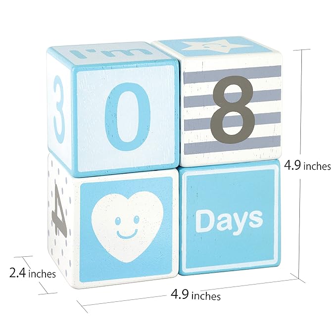 I'm Solid Wood Monthly Weekly Yearly Milestone Age Blocks, Newborn Gifts & Keepsakes for Picture Props (4 Pcs/Blue)-BubblyBeeBaby