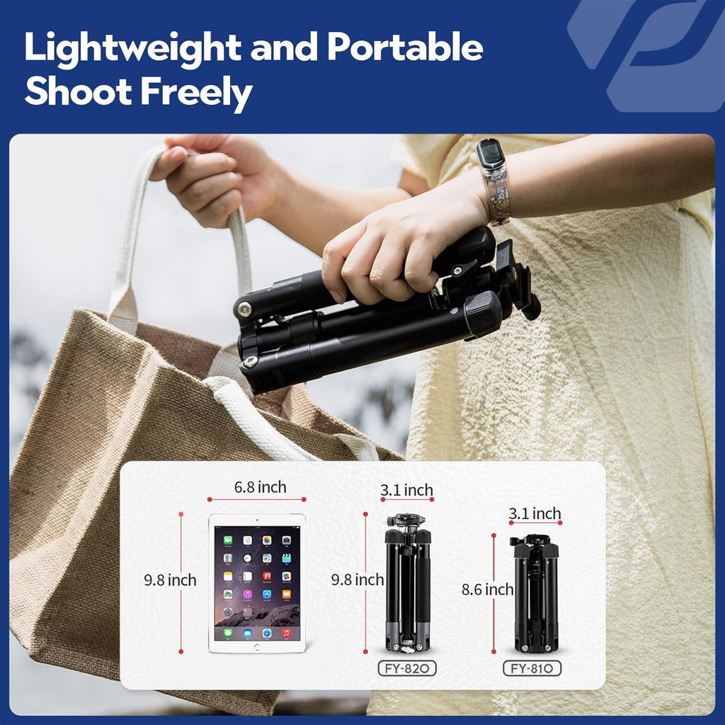 Fotopro Mini Tripod with Ball Head, Phone Mount Detachable Selfie Stick, Folded only 8.6", Max Load up to 6.6 lbs. FY-810 Orange