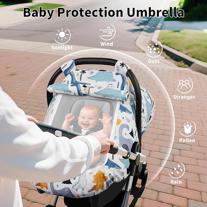 Elstey Car Seat Cover Baby, Minky Dot Carseat Covers Baby Girls, Lightweight Infant Car Seat Cover Canopy with 2 Layers Breathable Mesh Windows, Stroller Carrier for Babies Newborn Essentials-BubblyBeeBaby