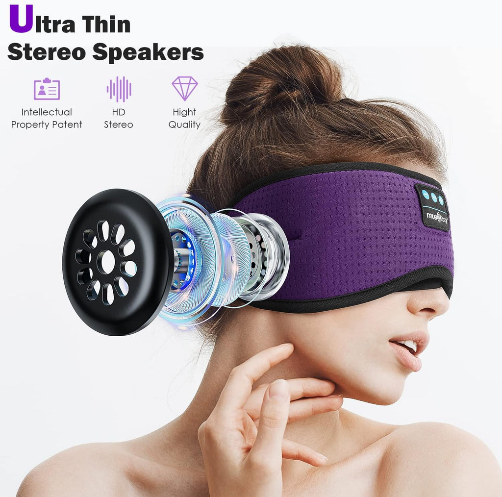 MUSICOZY Sleep Headphones Bluetooth, Sleeping Eye Mask Headband Headphones, Wireless Music Earbuds Earphones with HD Speakers for Side Sleepers Men Women Cool Gadgets Unique Gifts