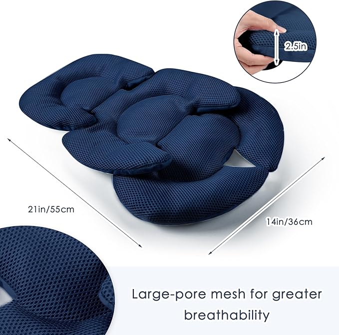 Infant Car Seat Insert for Newborn Girls Boys, Summer Mesh Baby Carseat Head Support with Strap Pads, Soft Reversible Baby Car Seat Insert Cushion Pad for Car Seat, Stroller, Bouncer, Swing, Blue-BubblyBeeBaby