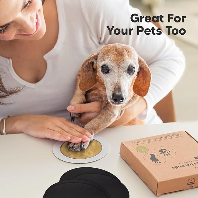 2-Pack Round Inkless Baby Hand and Footprint Kit - Mess Free Ink Pad for Newborn Keepsake, Dog Nose & Paw Print Kit, Clean Touch Ink Pad for Baby Hand & Footprints, Ideal New Mom Gifts (Gold)-BubblyBeeBaby