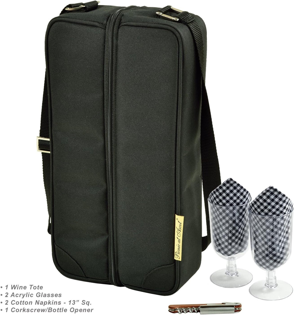Picnic at Ascot Insulated Wine Tote with 2 Wine Glasses, Napkins and Corkscrew -Designed & Assembled in the USA