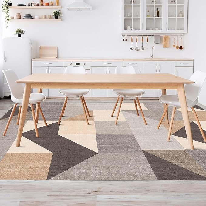HOMFINE Washable Modern Area Rug - Geometric Style 8x10 Rugs for Living Room, Bedroom, Machine Washable Rug Soft Non Slip Non Shedding Area Rug - Grey Brown, 8'x10'-BubblyBeeBaby