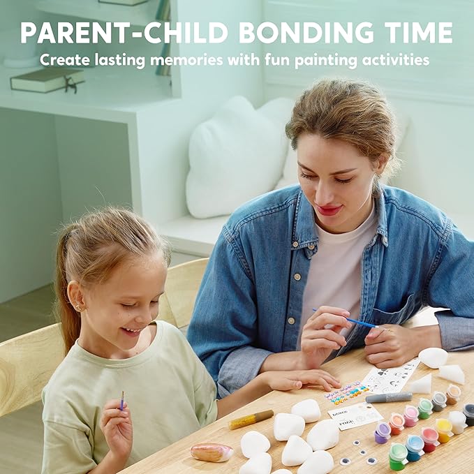 JOYIN Rock Painting Kit for Kids, Arts and Crafts for Girls & Boys Ages 6-12, DIY Supplies for Painting Rocks, Easter Craft Kits Art Set, Toddler Birthday Christmas Presents, Family Indoor Activity-BubblyBeeBaby