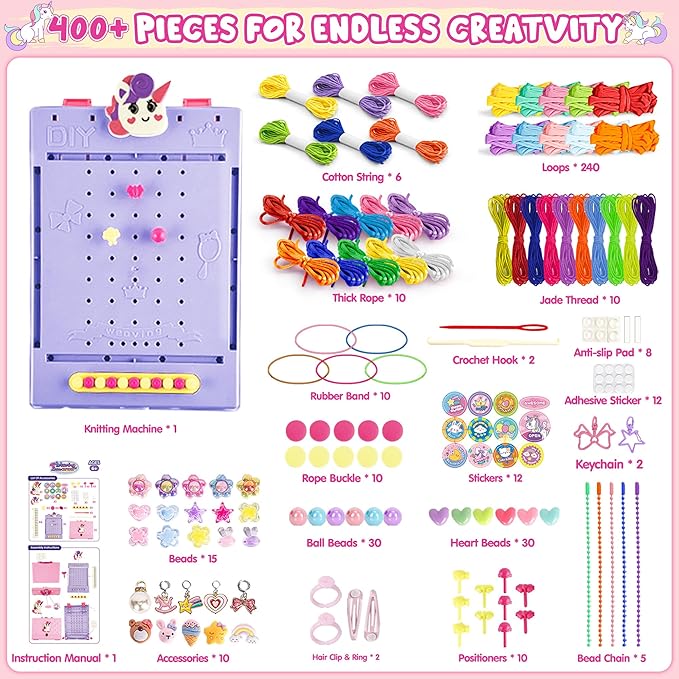 2-in-1 400 Pcs Friendship Bracelet Making Kit for Girls,Weaving Loom Kit Toys, Craft Kits for Kids,Age 6-12 Year Old Girls Gifts Ideas, Bracelet & Coaster & Bag Weaving Making kit-BubblyBeeBaby
