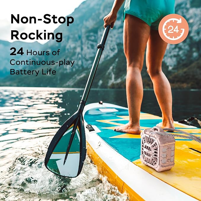 INSMY IP67 Waterproof Bluetooth Speaker, Shower Speaker Portable Small Clip-on, Multi Sync 100+ Speakers, Big Volume Booming Bass, 24H Playtime/Floatable/RGB Lights for Outdoor/Kayak/Beach(Pink)-BubblyBeeBaby