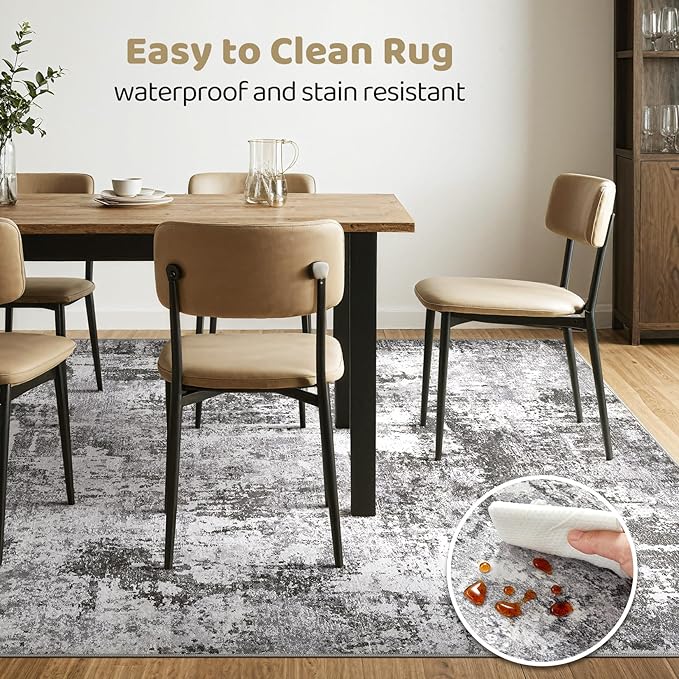10x14 Area Rugs Living Room: Washable Large Abstract Modern Soft Rug Stain Resistant Indoor Floor Non Slip Accent Carpet for Bedroom Nursery Playroom Office Dining Room Dorm Home House- Black Grey-BubblyBeeBaby