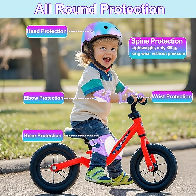 Kids Bike Helmet with DIY Stickers and Knee Pads Elbow Pads Wrist Guard Set for Ages 3-8-14 Toddler Boys Girls Helmet for Roller Skates Cycling Skateboarding Bicycle Scooter-BubblyBeeBaby