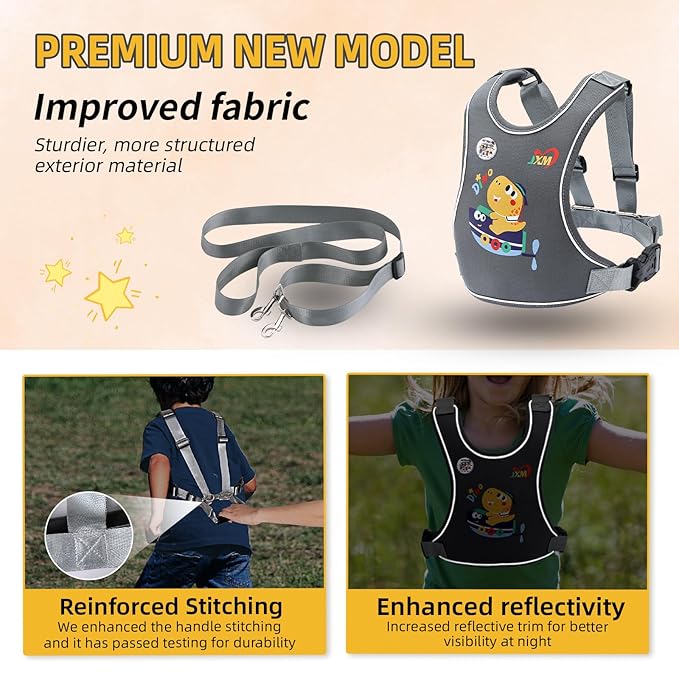 2025 New Safety Harness for Autism and Special Needs Child (3-6 yrs), Anti-Elopement Vest Harness with Light Reflector and Grab Handle for Active, Autistic ADHD Kids,Adjustable Tether Leash with Pouch-BubblyBeeBaby