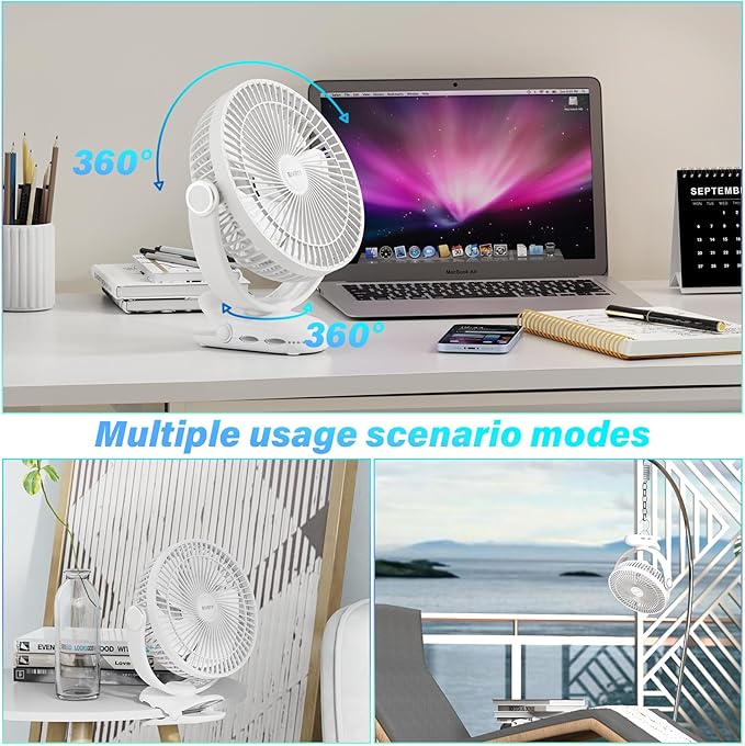 12000mAh Clip on Fan 30H Longest Runtime, 8in Portable Fan Rechargeable, Ultra Quiet with Heavy-Duty Clamp, USB Desk Fans for Golf Cart,Office Desk, Treadmill, Camping, Bedroom-BubblyBeeBaby