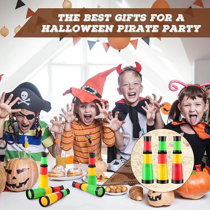 24 Pcs Plastic Pirate Telescope for Pirate Party Favors Portable Pocket Educational Science Spyglass Mini Monocular for Pirate Birthday Party Supplies Halloween Treasure Hunt-BubblyBeeBaby