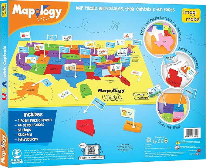 Imagimake Mapology USA Map with Capitals | Learning States and Capitals | US Geography Toys for Ages 8-13 | Jigsaw Puzzles for Kids Ages 8-10 | Educational Back to School Gifts for Kids Age 5-7 & 9-12-BubblyBeeBaby