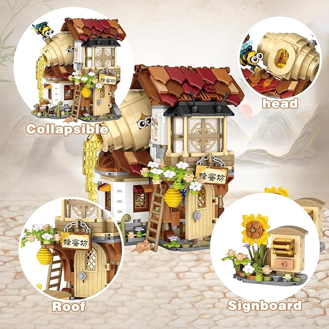 Honey Bee Workshop Mini Building Set, Creative DIY Simulation Building Toys, 1242PCS Mini Building Honey Bee Workshop Set Boys Girls 6+-BubblyBeeBaby