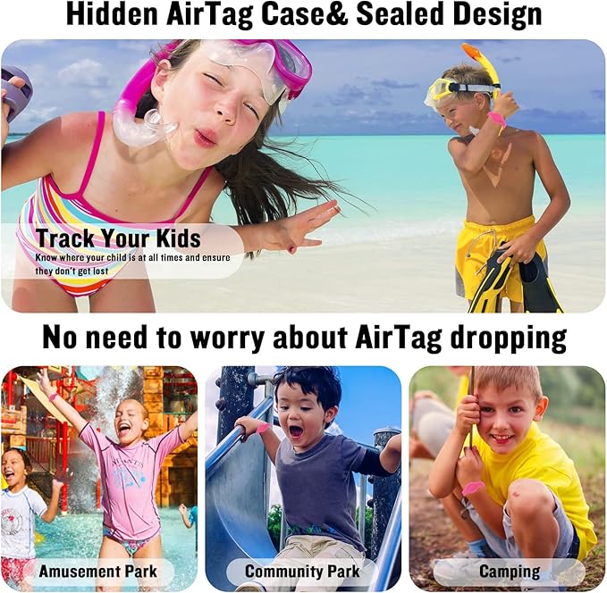 2 Pack Waterproof AirTag Bracelet for Kids, Hidden Silicone Wristband for AirTag, GPS Tracker Case for Air Tag Holder Strap Band for Child Toddler, Secure Anti-Loss Protection(Luminous)-BubblyBeeBaby