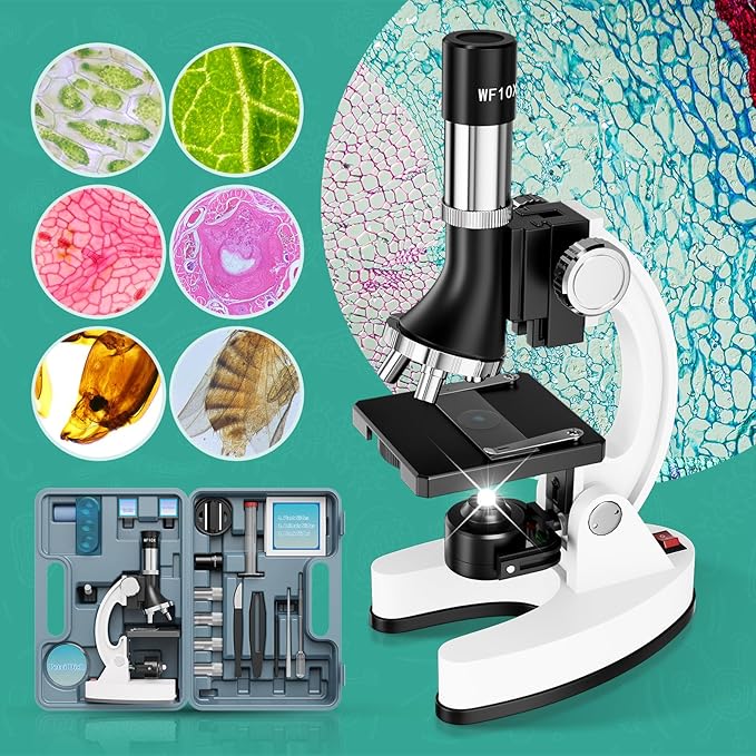 2400X Kids Microscope Science Kit - Handheld Microscope for Kids with Prepared Slides Metal Body LED Light Carrying Box Educational Compound Toy Set for Children Ages 8-12 5 Year Old Boys & Girls Gift-BubblyBeeBaby