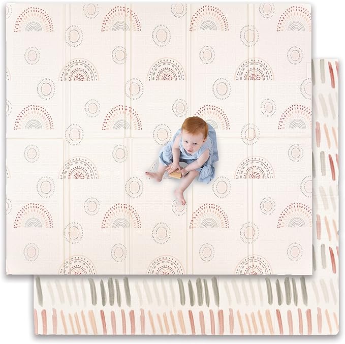 JumpOff Jo - Extra Large Waterproof Foam Padded Play Mat for Infants, Babies, Toddlers, Play Pens & Tummy Time, Foldable Activity Mat, 77 x 70 x 0.6 inches-BubblyBeeBaby