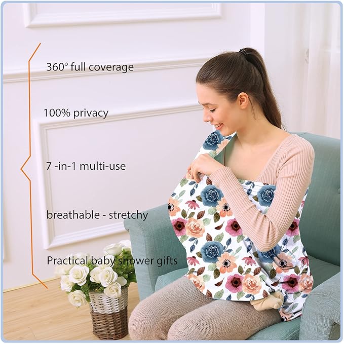 Car Seat Covers for Babies - Multi- use Nursing Carseat Canopy, Breastfeeding Covers, Baby Shower Gifts for Boys and Girls (Colourful Rose)-BubblyBeeBaby