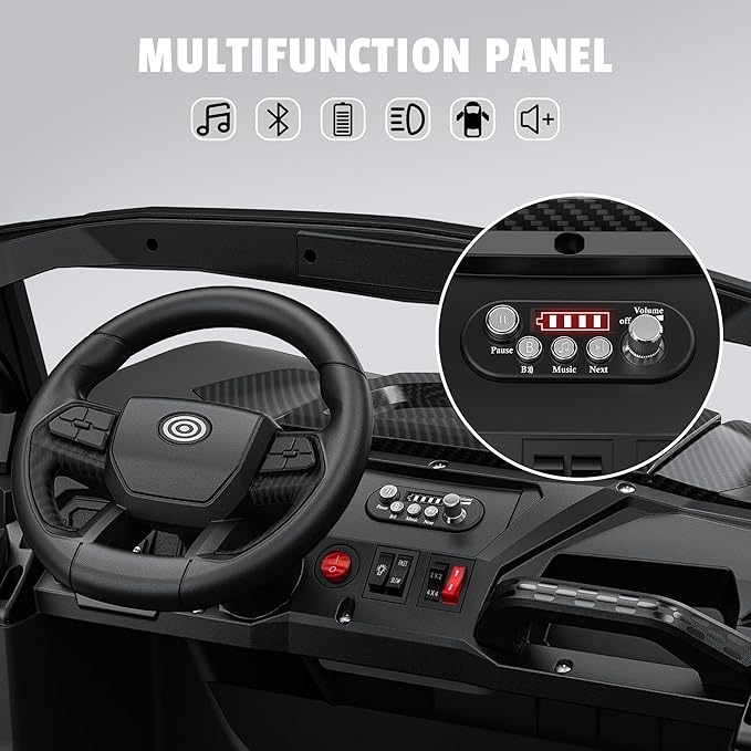 24V 2 Seater Ride on Car Truck, 4x200W, EVA Tires, 4WD/2WD, Rainbow Lights, Remote Control, Shock Absorbers, Bluetooth, Ride On UTV Toy for Kids Ages 3-8, Black-BubblyBeeBaby