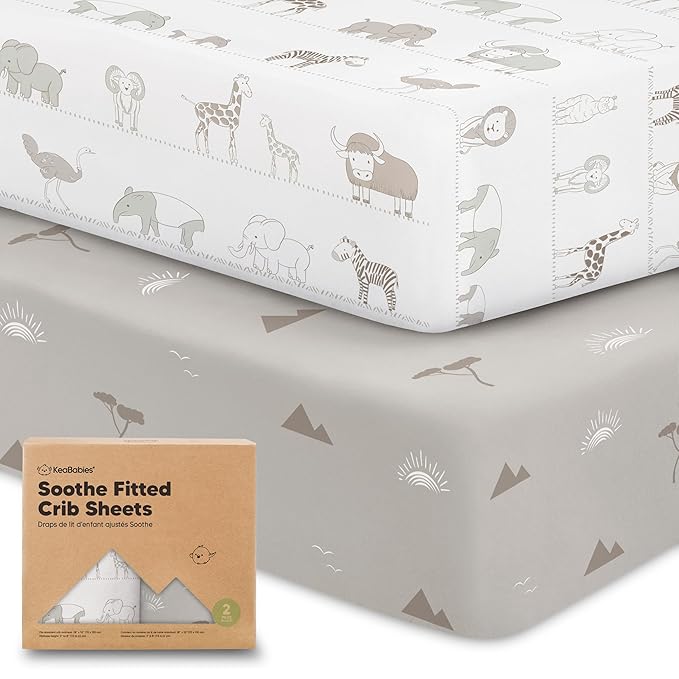 KeaBabies 2-Pack Organic Crib Sheets for Boys, Girls - 52x28 Fitted Crib Mattress Sheet Neutral, Breathable Jersey Cotton Cover for Baby Bed, Toddler Mattress, Soft & Cute Prints (Savannah)-BubblyBeeBaby