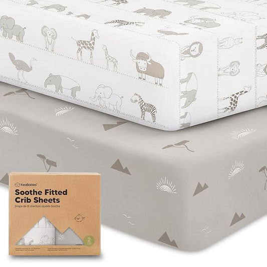 KeaBabies 2-Pack Organic Crib Sheets for Boys, Girls - 52x28 Fitted Crib Mattress Sheet Neutral, Breathable Jersey Cotton Cover for Baby Bed, Toddler Mattress, Soft & Cute Prints (Savannah)-BubblyBeeBaby