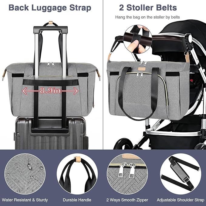 ITIEZY Diaper Bag Tote for Baby - Large Mommy Bag with Portable Changing Pad Pacifier Case, Hospital Bags Travel Baby Bag-BubblyBeeBaby