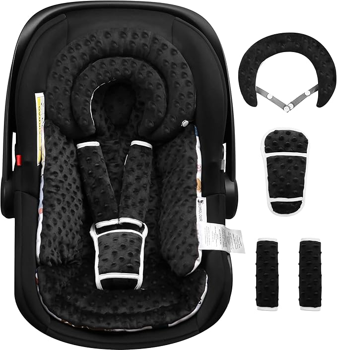 Infant Car Seat Insert with Removable Cushion for Baby Preemie Newborn Infant, Reversible carseat Insert Head Body Support Fits for Stroller, Baby Swing, Rocker, Bouncer, Bassinet - Black-BubblyBeeBaby