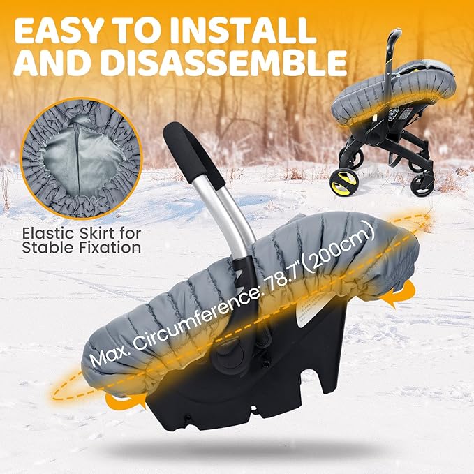 Orzbow Winter Car Seat Cover - Baby Car Seat Cocoon Cover for Boys & Girls, Warm Carseat Canopy Cover to Protect Baby from Wind, Rain & Snow, Waterproof, Universal Fit for Infant Car Seat, Grey-BubblyBeeBaby