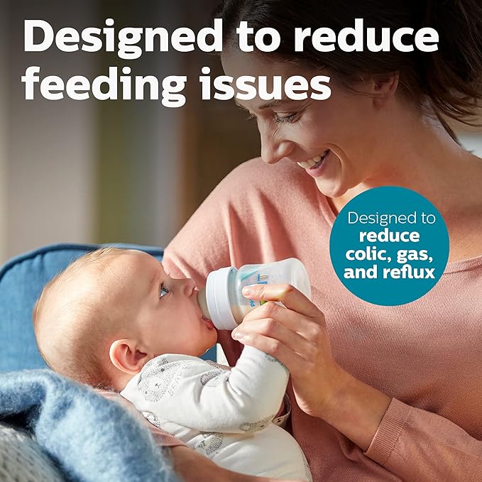 Philips Avent Anti-Colic Bottle with AirFree Vent, 4oz, with Flow 1 Nipples, 0m+, 4pk, Clear, SCY701/04-BubblyBeeBaby