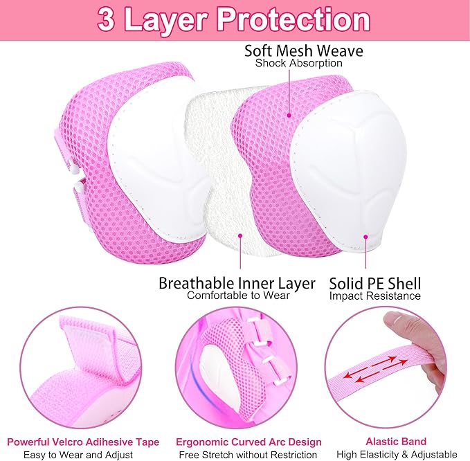 Kids Bike Helmet with DIY Stickers and Knee Pads Elbow Pads Wrist Guard Set for Ages 3-8-14 Toddler Boys Girls Helmet for Roller Skates Cycling Skateboarding Bicycle Scooter-BubblyBeeBaby