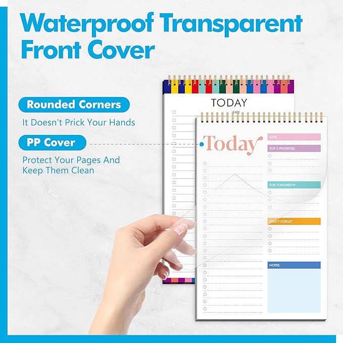 2 To Do List Notepads, Daily Planner Notebook with Tear-off Design, Undated Writing Organizer for Daily Tasks and Goal, Coiled Task Track Checklist Productivity Pad for Office, Classroom, Home, School-BubblyBeeBaby